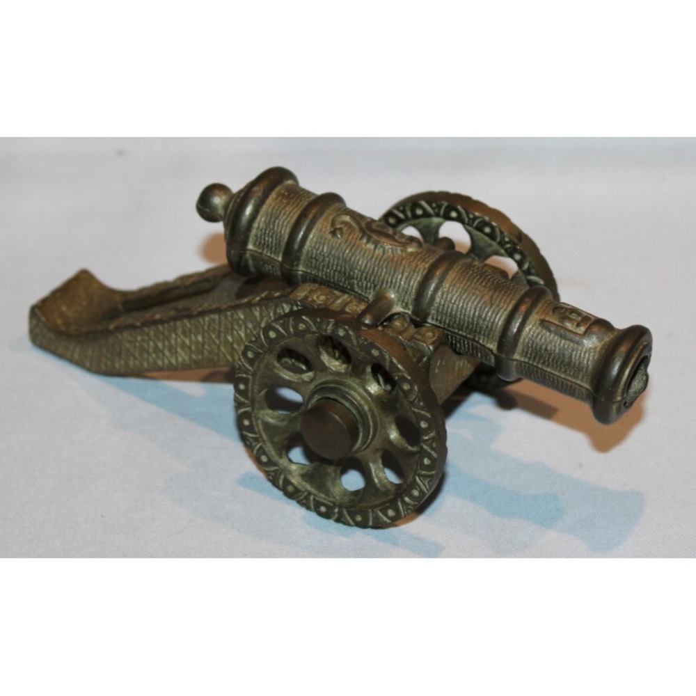 vintage 6" brass 2-piece toy cannon paperweight desktop decor artillary